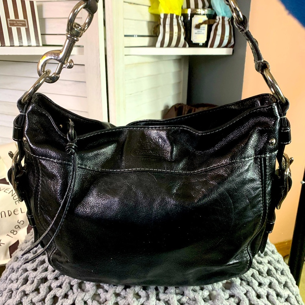 Coach Black Patent Leather Shoulder Bag, Hot Pink Interior, EUC, 14x10
